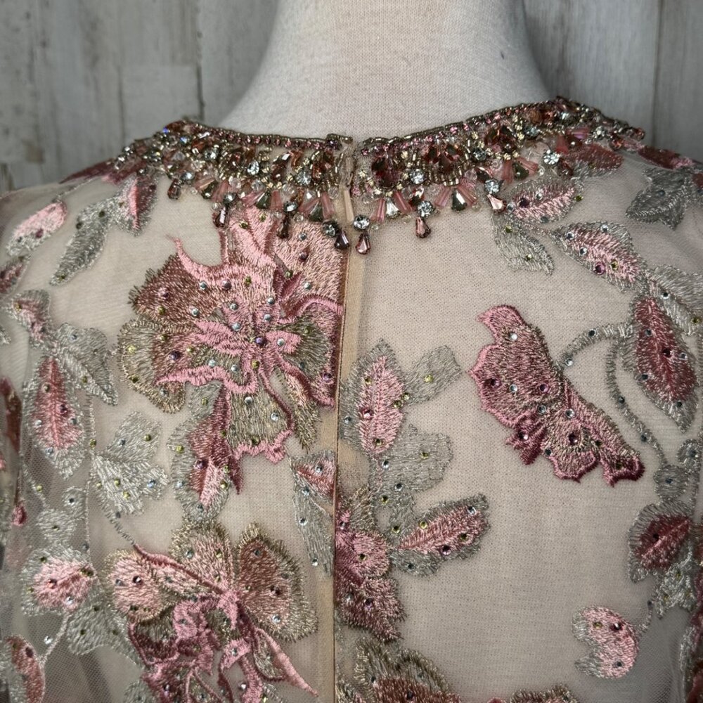 Mac Duggal Floral Embroidered Nude Rose Illusion Long Sleeve Trumpet Size 14 NEW - Picture 11 of 16